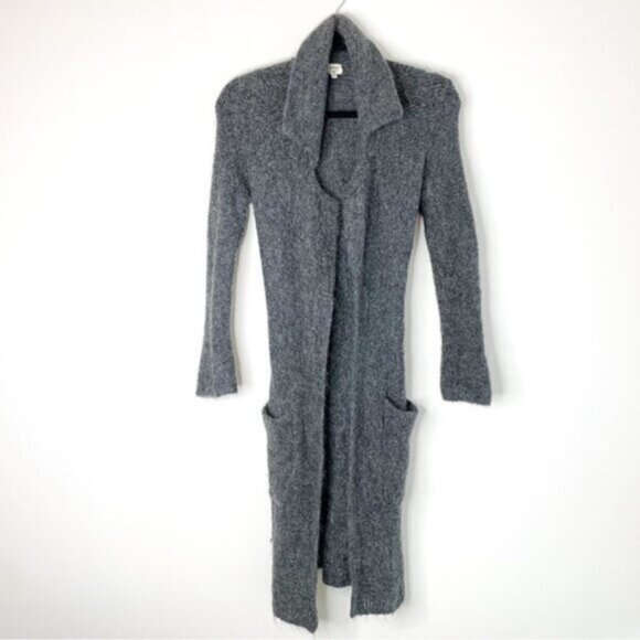 Aritzia Long Cardigan Sweater Duster Mohair Wool Blend Belted Grey Whimsigoth - Picture 3 of 16